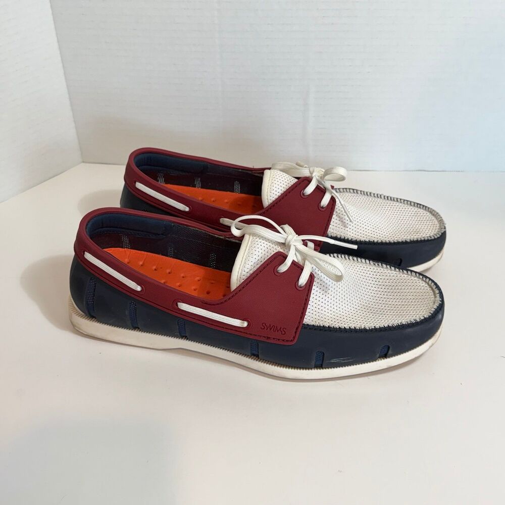 SWIMS Men's Size 9.5 Boat Loafers Laced Waterproof Washable Shoes Blue/White/Red